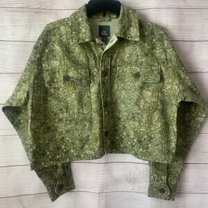 Wild Fable Green Floral Jacket Cropped Button Up with Pockets Long Sleeve Small